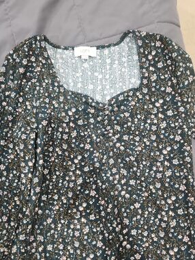 LOFT Teal Green Floral Smocked Yoke Blouse